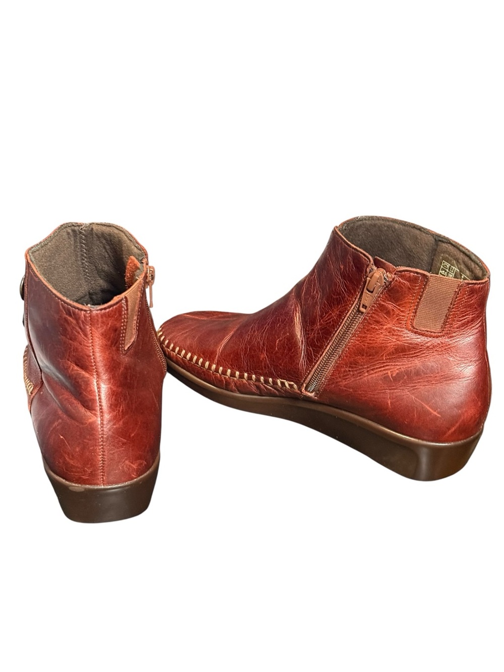SAS Silhouette Chestnut Brown Leather Ankle Boots 8 WW - Picture 9 of 12